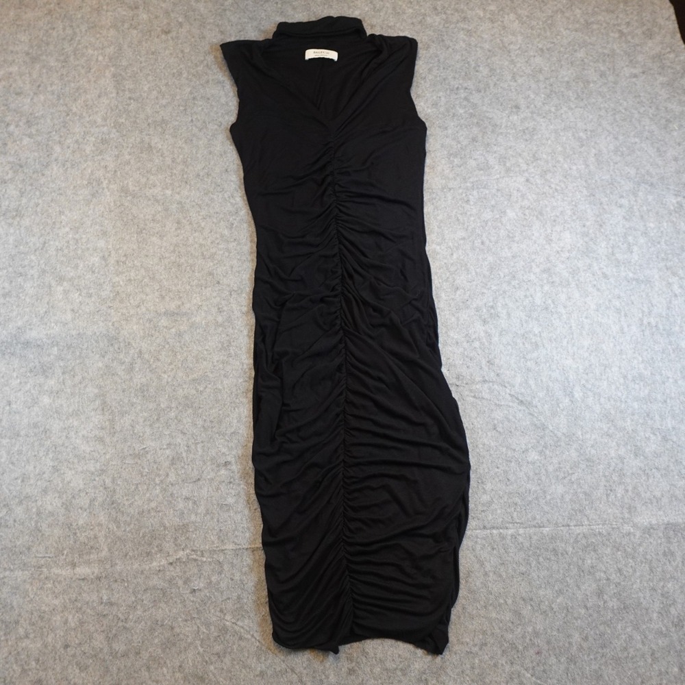 Bailey 44 Dress Women Medium Black Ruched Mock Neck Sleeveless Bodycon Midi